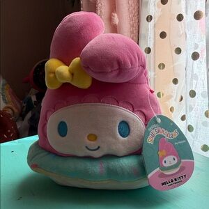 Squishmallows My Melody Plush - Pink, Yellow, and Blue with swim tube
